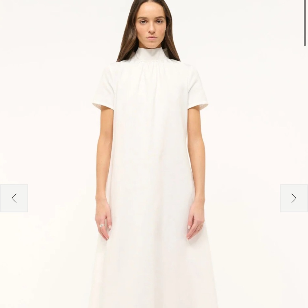 STAUD White Maxi Dress with High Neck